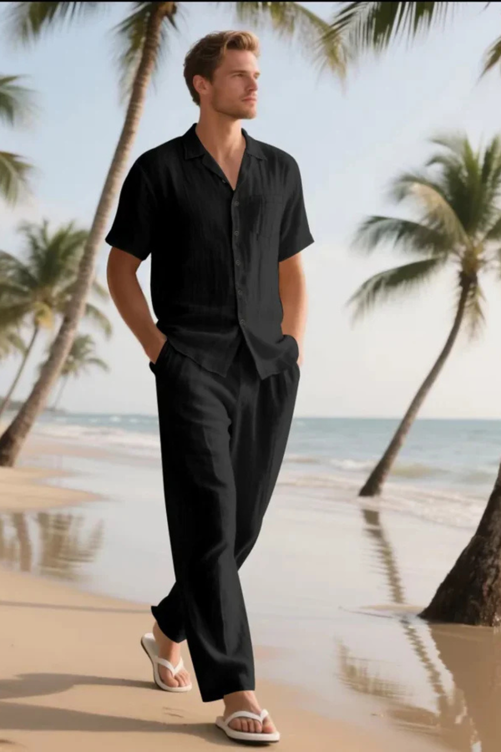 Men's Cotton Linen Two-Piece Summer Beach Set | Casual Lightweight Outfit for Warm Weather