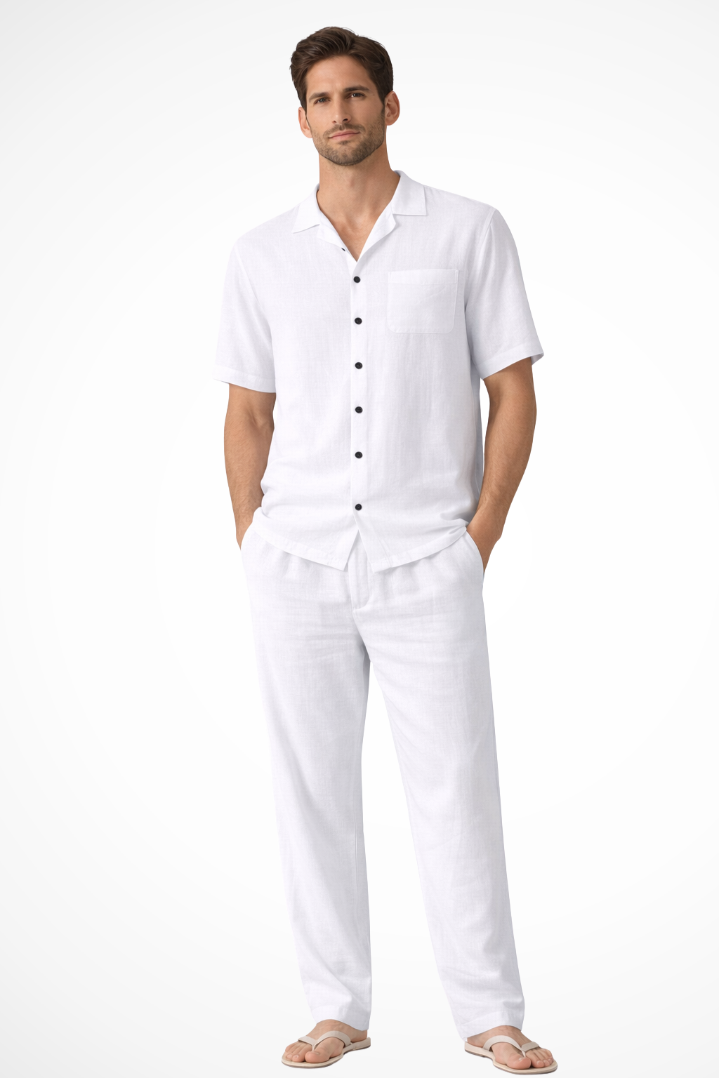 Men's Cotton Linen Two-Piece Summer Beach Set | Casual Lightweight Outfit for Warm Weather