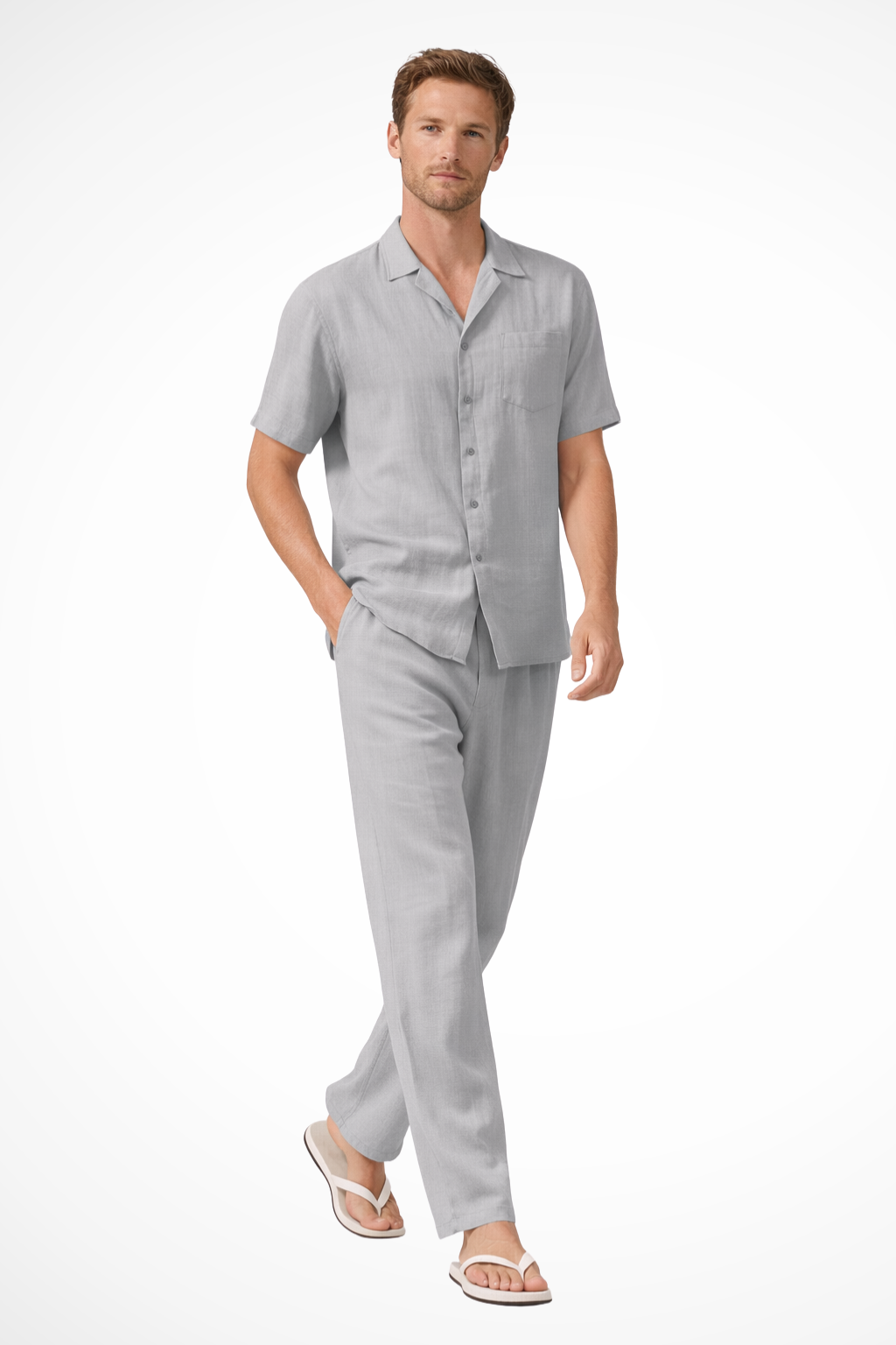Men's Cotton Linen Two-Piece Summer Beach Set | Casual Lightweight Outfit for Warm Weather