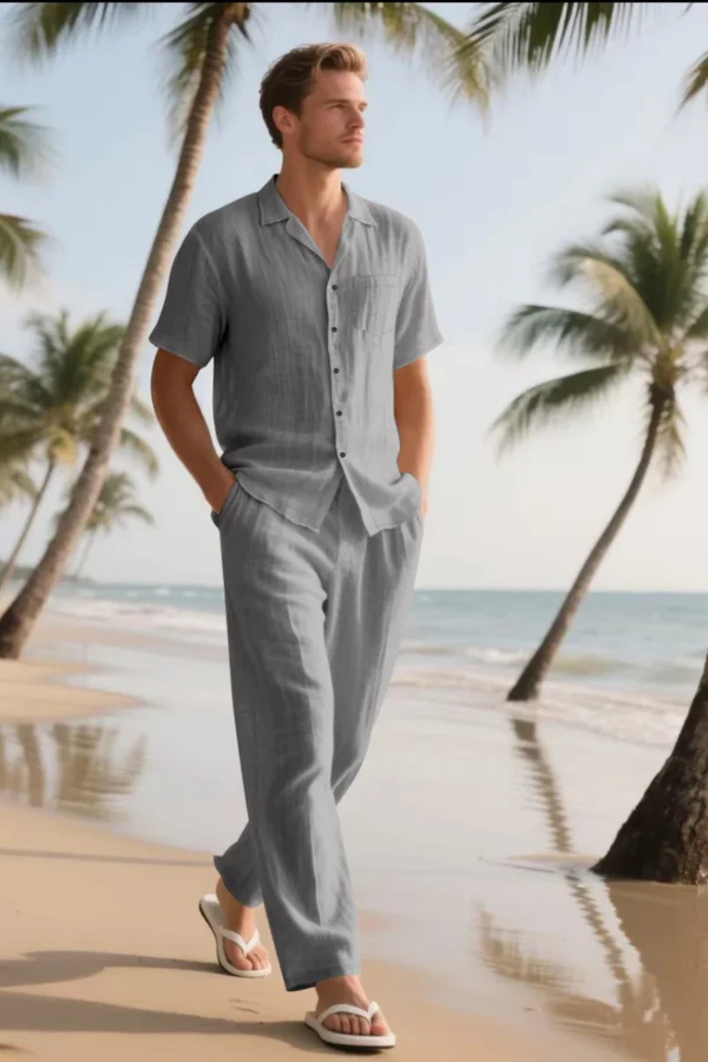 Men's Cotton Linen Two-Piece Summer Beach Set | Casual Lightweight Outfit for Warm Weather