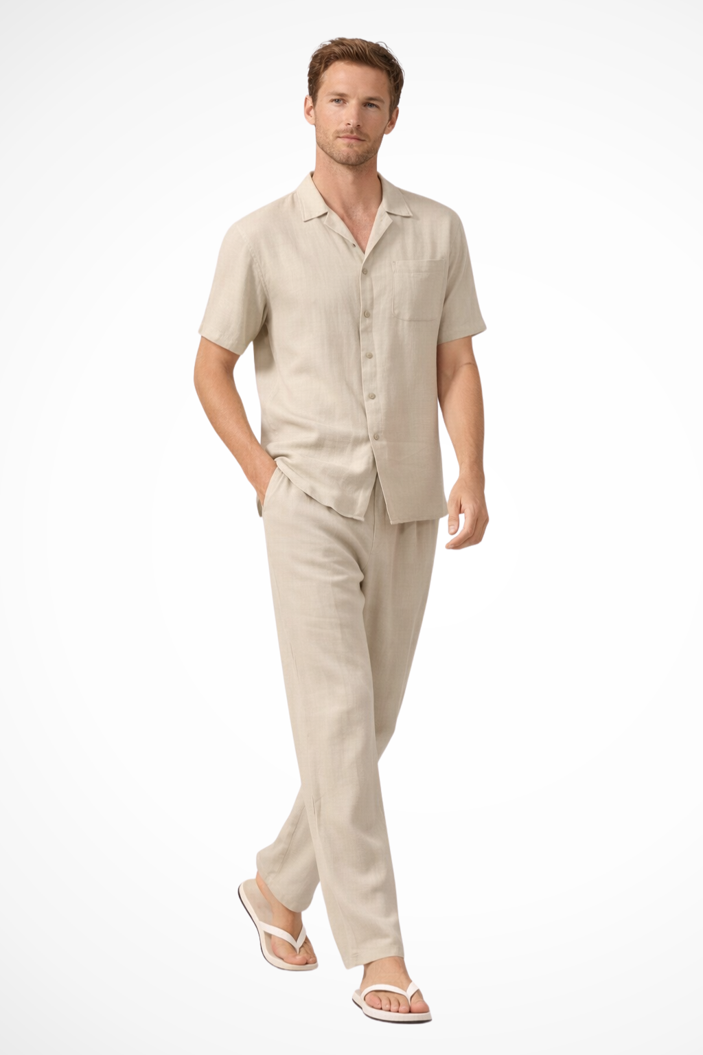 Men's Cotton Linen Two-Piece Summer Beach Set | Casual Lightweight Outfit for Warm Weather