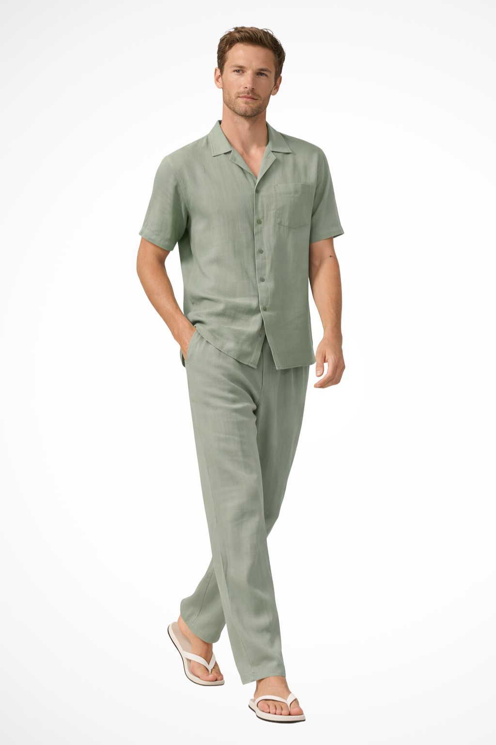 Men's Cotton Linen Two-Piece Summer Beach Set | Casual Lightweight Outfit for Warm Weather