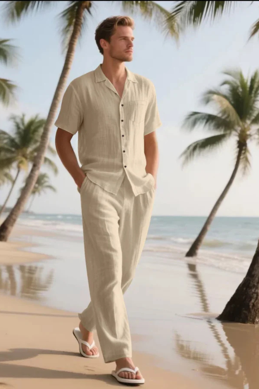 Men's Cotton Linen Two-Piece Summer Beach Set | Casual Lightweight Outfit for Warm Weather