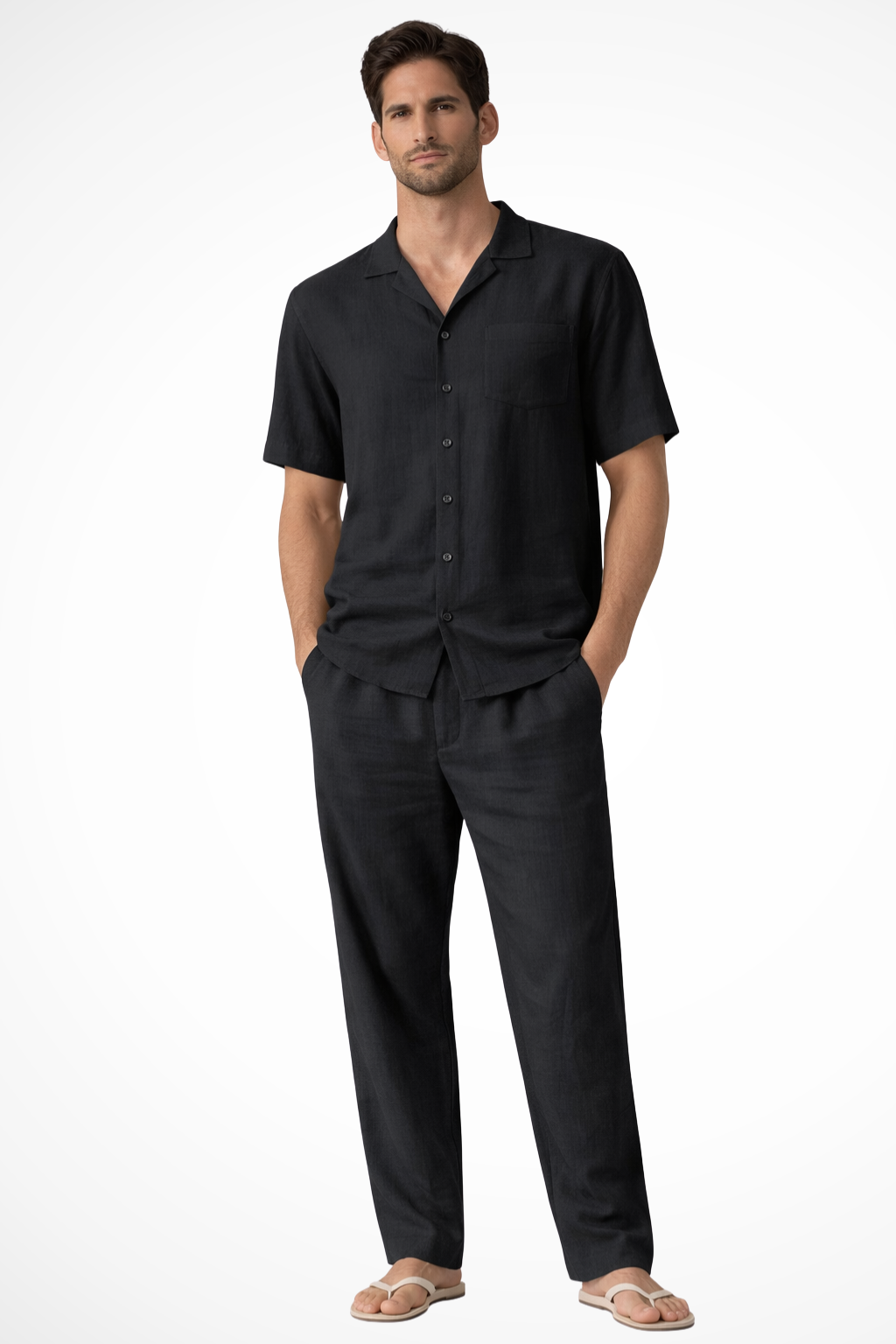 Men's Cotton Linen Two-Piece Summer Beach Set | Casual Lightweight Outfit for Warm Weather