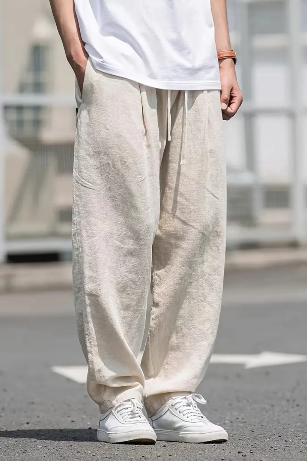 Men's Elasticated Waist Wide Leg Trousers with Front Pockets - Comfortable Casual Pants for Everyday Wear