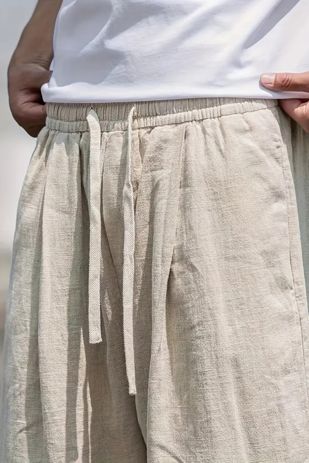 Men's Elasticated Waist Wide Leg Trousers with Front Pockets - Comfortable Casual Pants for Everyday Wear