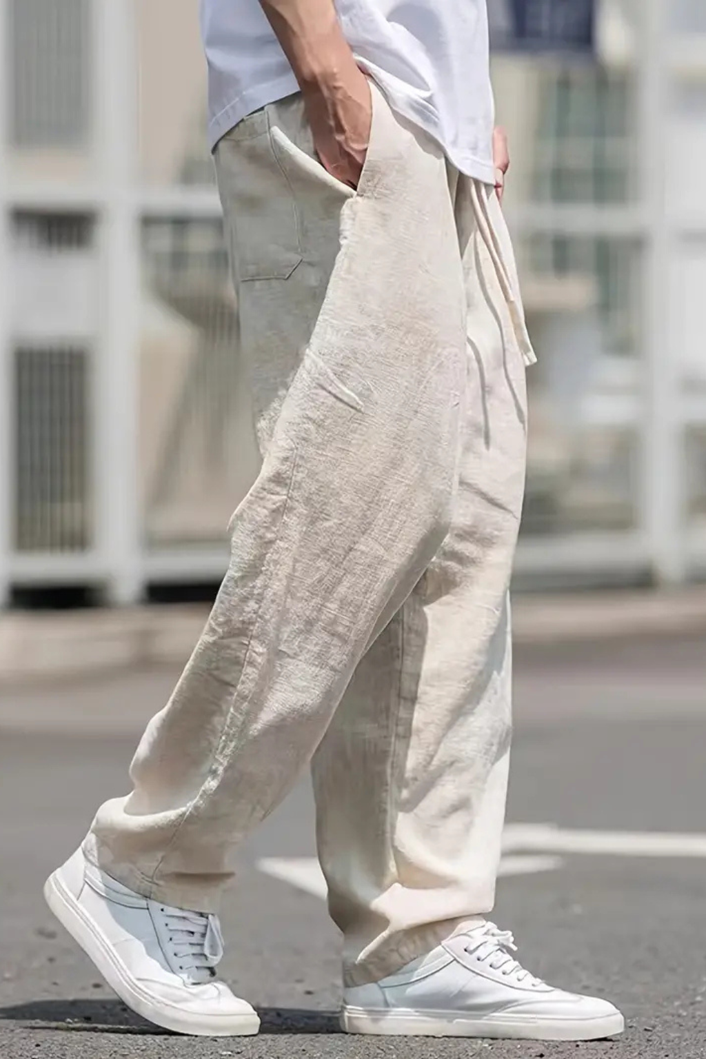 Men's Elasticated Waist Wide Leg Trousers with Front Pockets - Comfortable Casual Pants for Everyday Wear