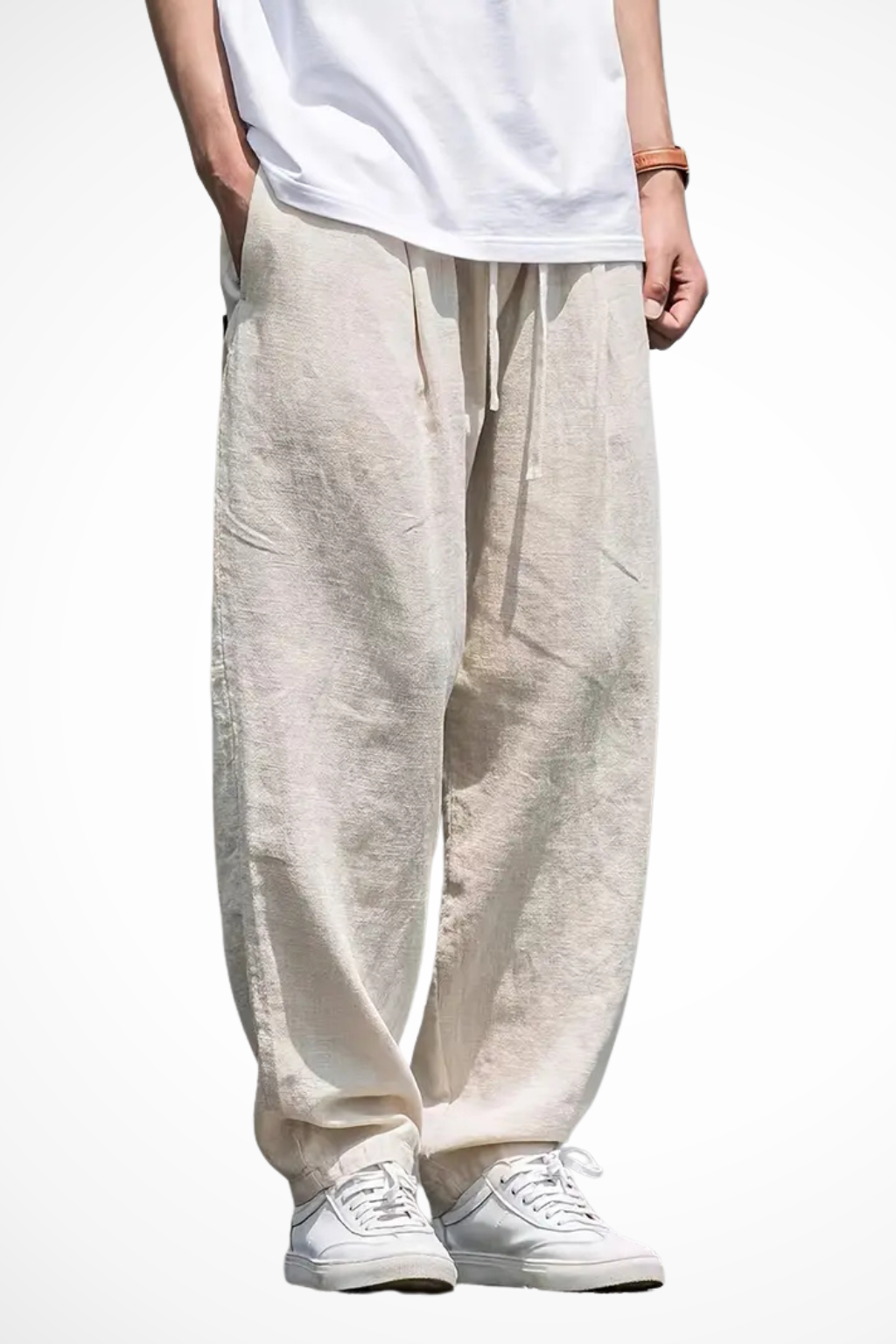 Men's Elasticated Waist Wide Leg Trousers with Front Pockets - Comfortable Casual Pants for Everyday Wear