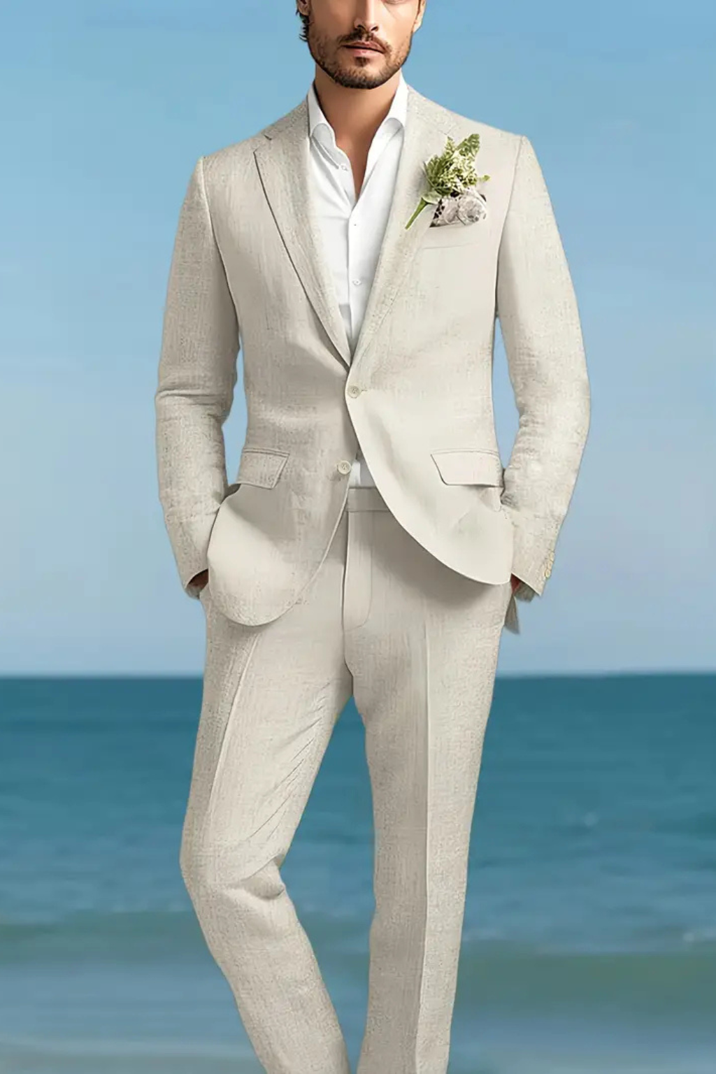 Men's Linen Blend Two-Piece Suit Set for Summer Weddings - Lightweight, Stylish Design for Wedding Guests