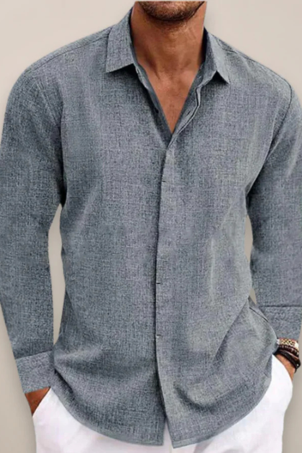Men's Linen Long Sleeve Button-Up Shirt | Lightweight, Breathable Fabric | Casual or Dressy Wear