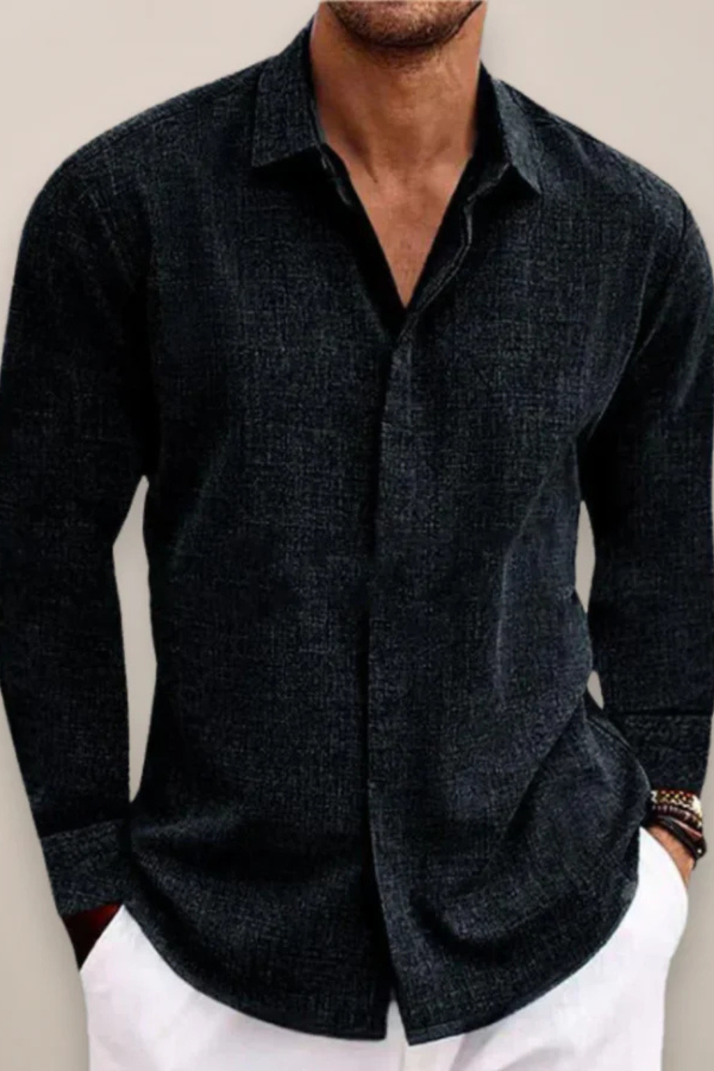 Men's Linen Long Sleeve Button-Up Shirt | Lightweight, Breathable Fabric | Casual or Dressy Wear