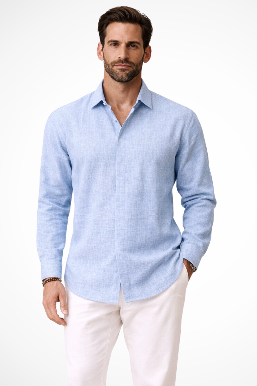 Men's Linen Long Sleeve Button-Up Shirt | Lightweight, Breathable Fabric | Casual or Dressy Wear