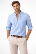 Men's Linen Long Sleeve Casual Shirt | Lace-Up Design for Everyday Wear