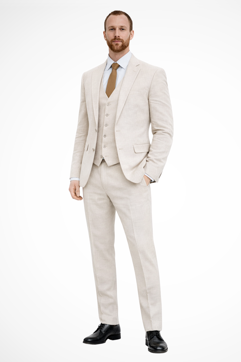 Men's Linen Three-Piece Wedding Guest Suit Set - Blazer, Trousers, and Waistcoat for Formal Events