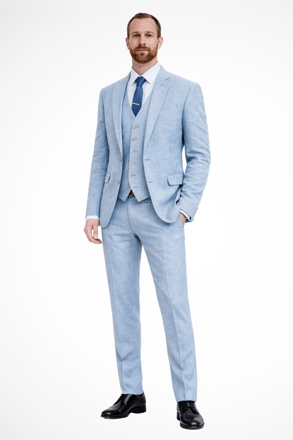 Men's Linen Three-Piece Wedding Guest Suit Set - Blazer, Trousers, and Waistcoat for Formal Events