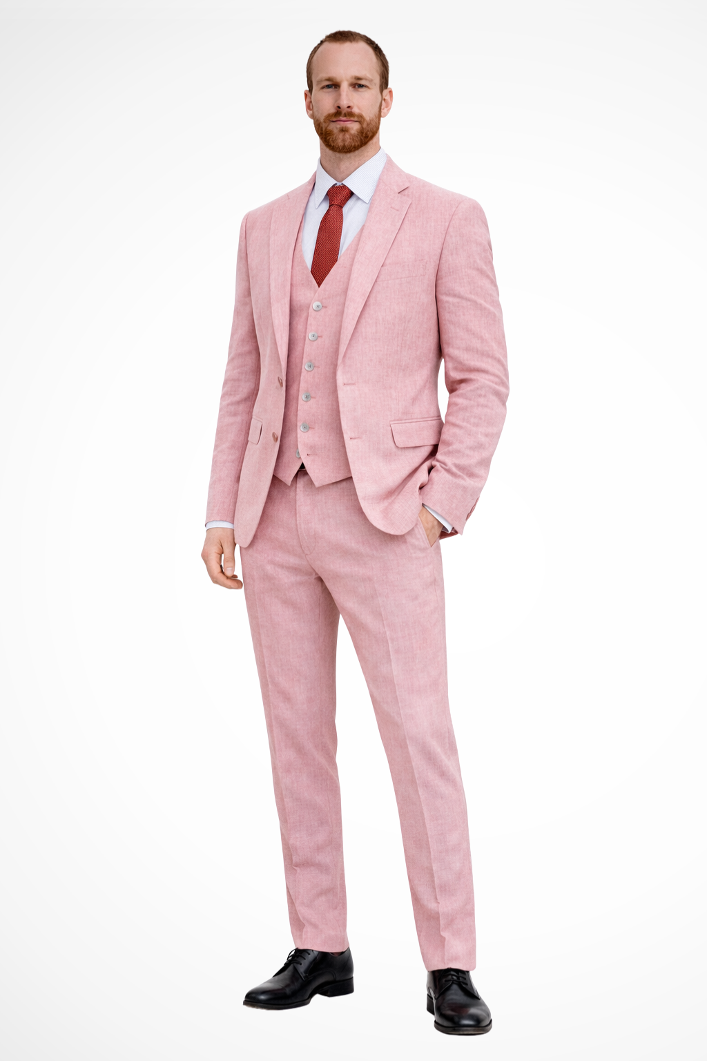 Men's Linen Three-Piece Wedding Guest Suit Set - Blazer, Trousers, and Waistcoat for Formal Events