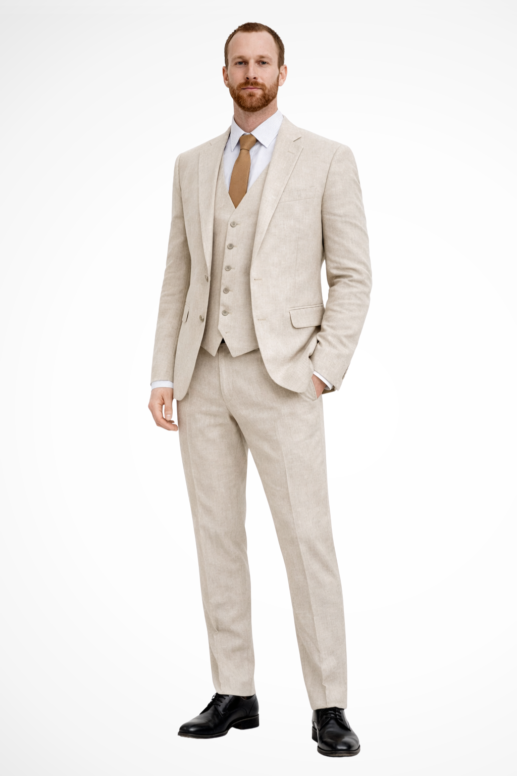 Men's Linen Three-Piece Wedding Guest Suit Set - Blazer, Trousers, and Waistcoat for Formal Events