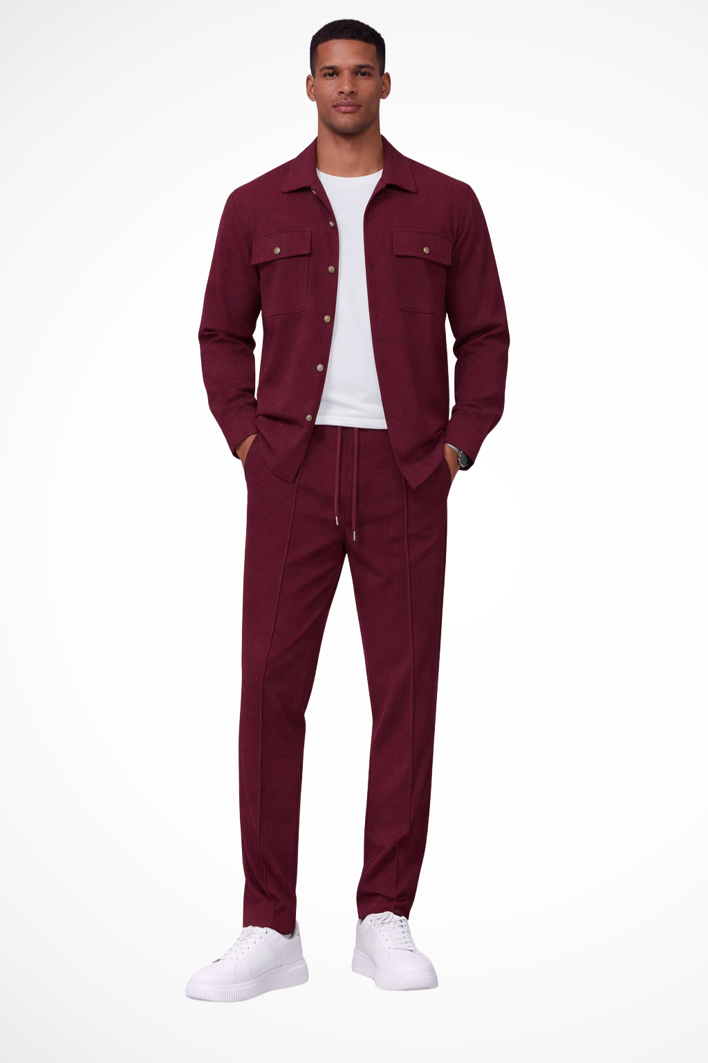 Men's Long Sleeve Overshirt with Chest Pocket and Straight Leg Trousers Set - Casual Style for Everyday Wear