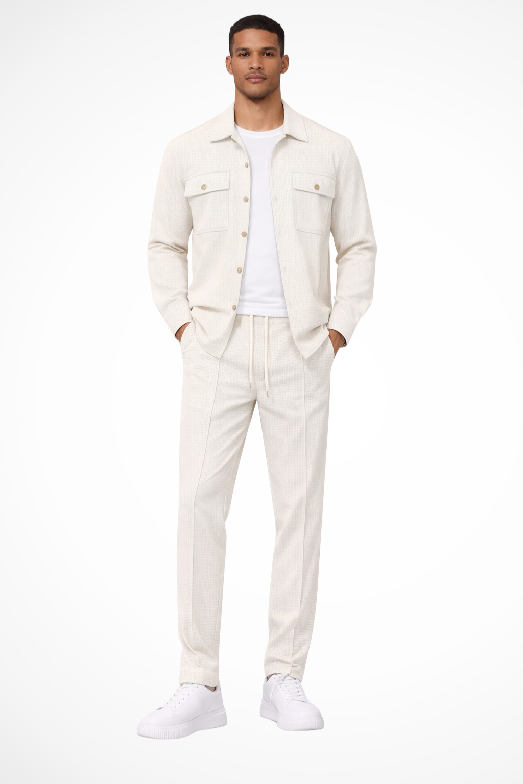 Men's Long Sleeve Overshirt with Chest Pocket and Straight Leg Trousers Set - Casual Style for Everyday Wear