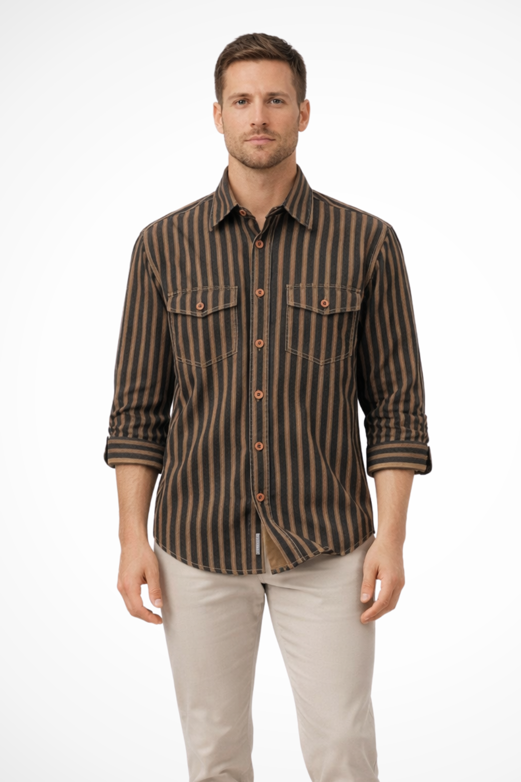 Men's Loose Fit Long Sleeve Striped Shirt | Washed Cotton Blouse for Casual Wear