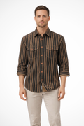 Men's Loose Fit Long Sleeve Striped Shirt | Washed Cotton Blouse for Casual Wear