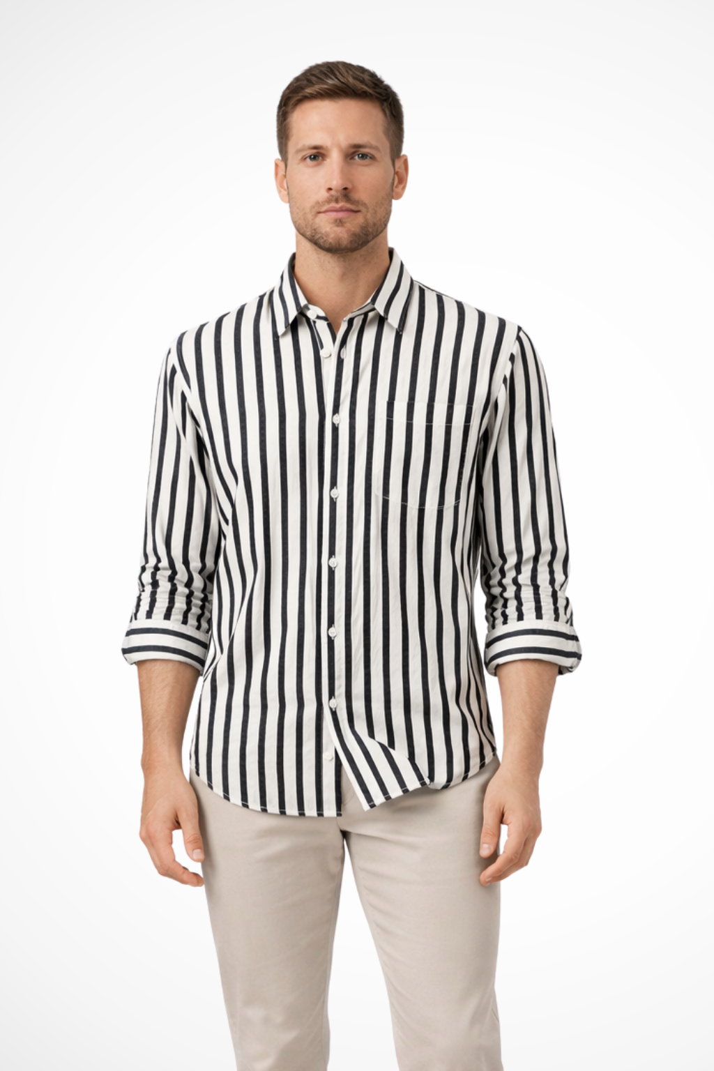 Men's Loose Fit Striped Long Sleeve Shirt | Casual Cotton Blouse for Everyday Wear