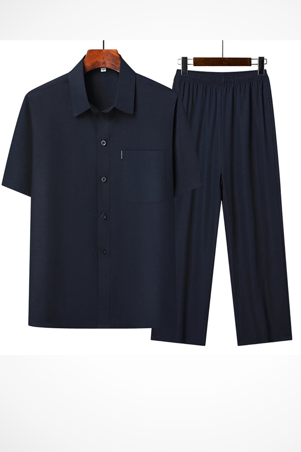 Men's Short Sleeve Button-Up Shirt and Elastic Waist Trousers Set for Casual Wear, Comfortable Fit, Versatile Style