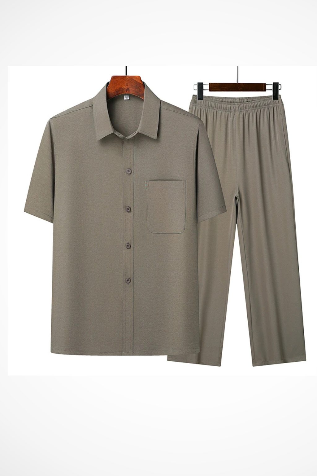 Men's Short Sleeve Button-Up Shirt and Elastic Waist Trousers Set for Casual Wear, Comfortable Fit, Versatile Style
