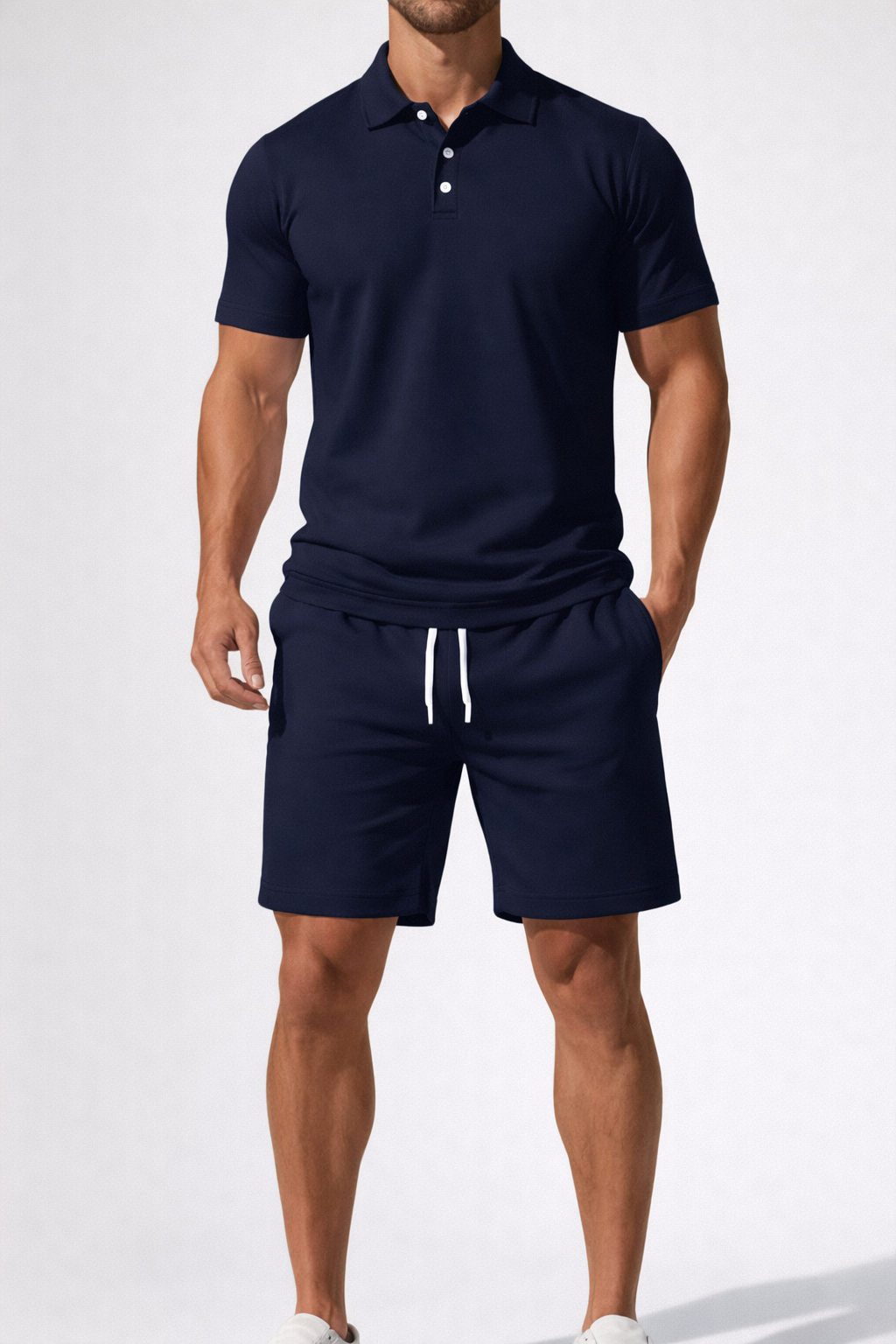 Men's Short Sleeve Polo Shirt and Drawstring Shorts Summer Outfit Set - Casual Cotton Blend for Warm Weather Wear