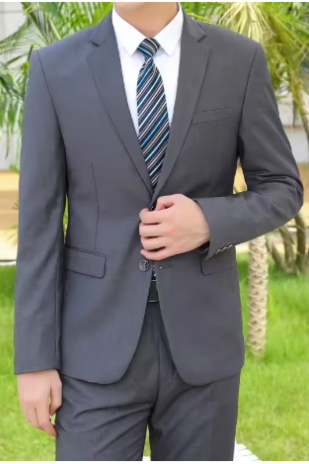 Men's Slim Fit Classic Formal Business Suit - Lightweight Fabric, Tailored Design for Office and Professional Events