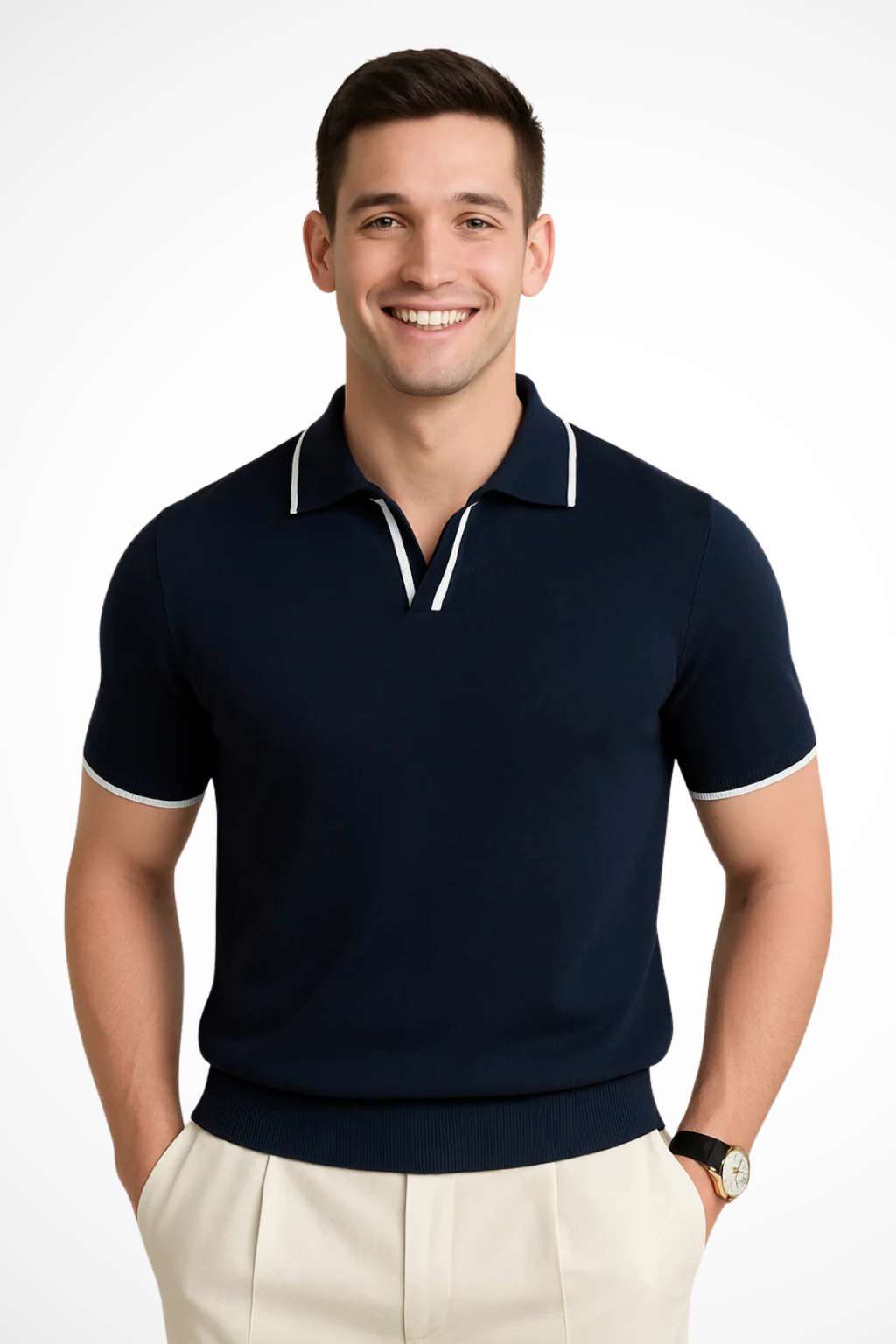 Men's Slim Fit Knit Polo Shirt with Contrast Trim - Casual Wear, Comfortable Fabric, Stylish Design