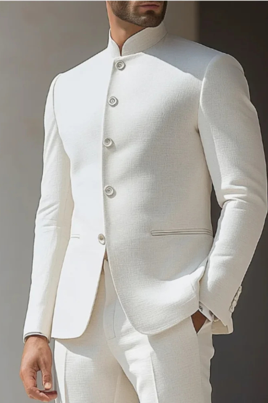 Men's Slim Fit Stand Collar Blazer | Wedding Guest Suit Jacket | Elegant Design | Formal Attire for Special Occasions