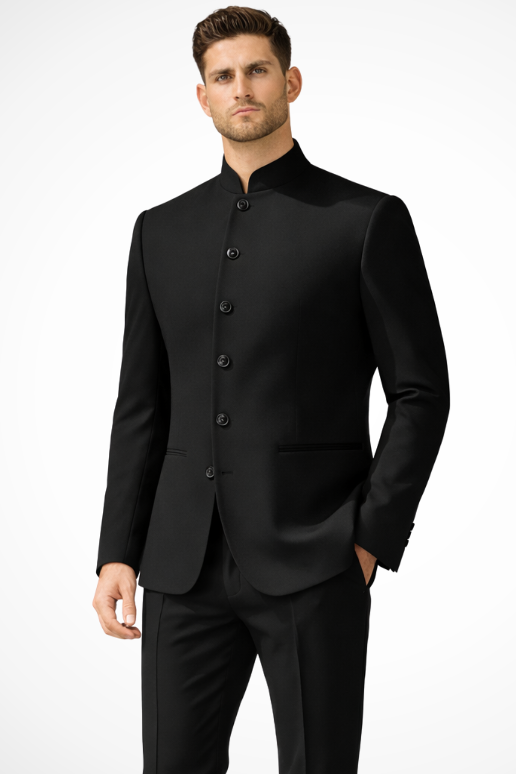 Men's Slim Fit Stand Collar Blazer | Wedding Guest Suit Jacket | Elegant Design | Formal Attire for Special Occasions