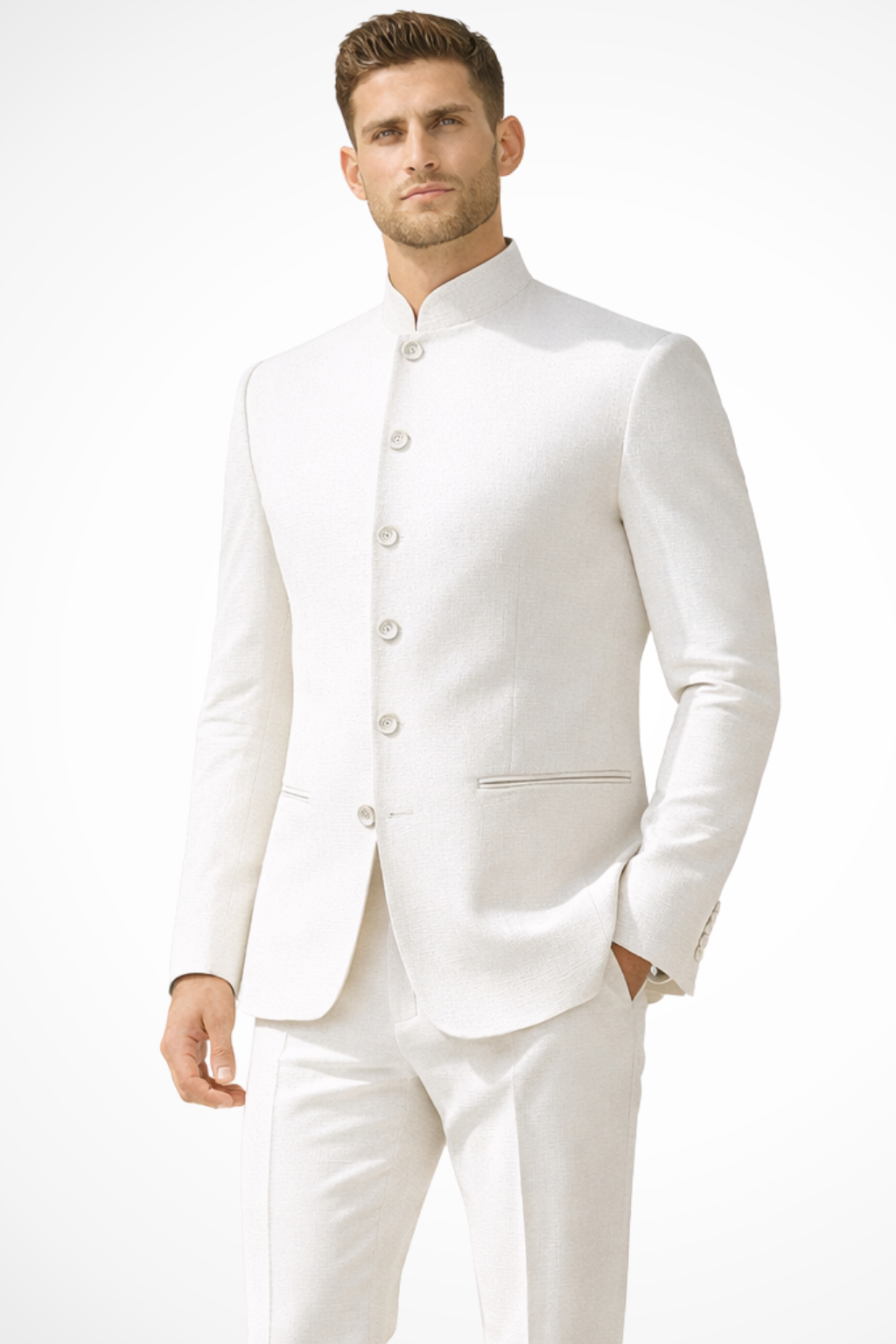 Men's Slim Fit Stand Collar Blazer | Wedding Guest Suit Jacket | Elegant Design | Formal Attire for Special Occasions