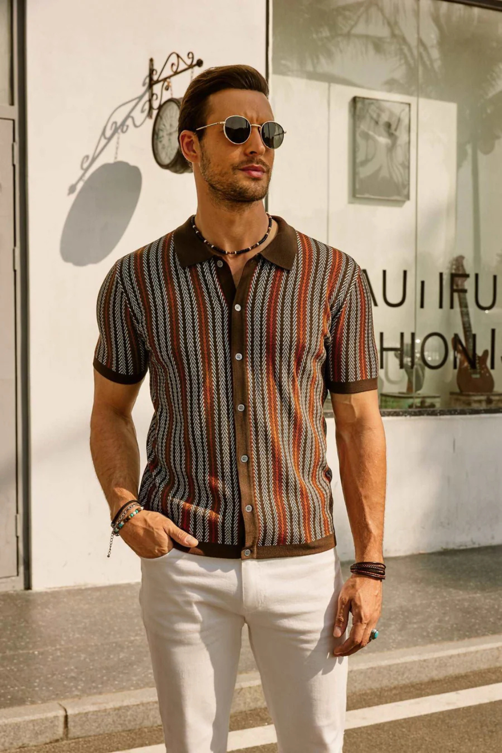 Men's Striped Short Sleeve Polo Shirt - Comfortable Cotton Blend Casual Wear for Everyday Use