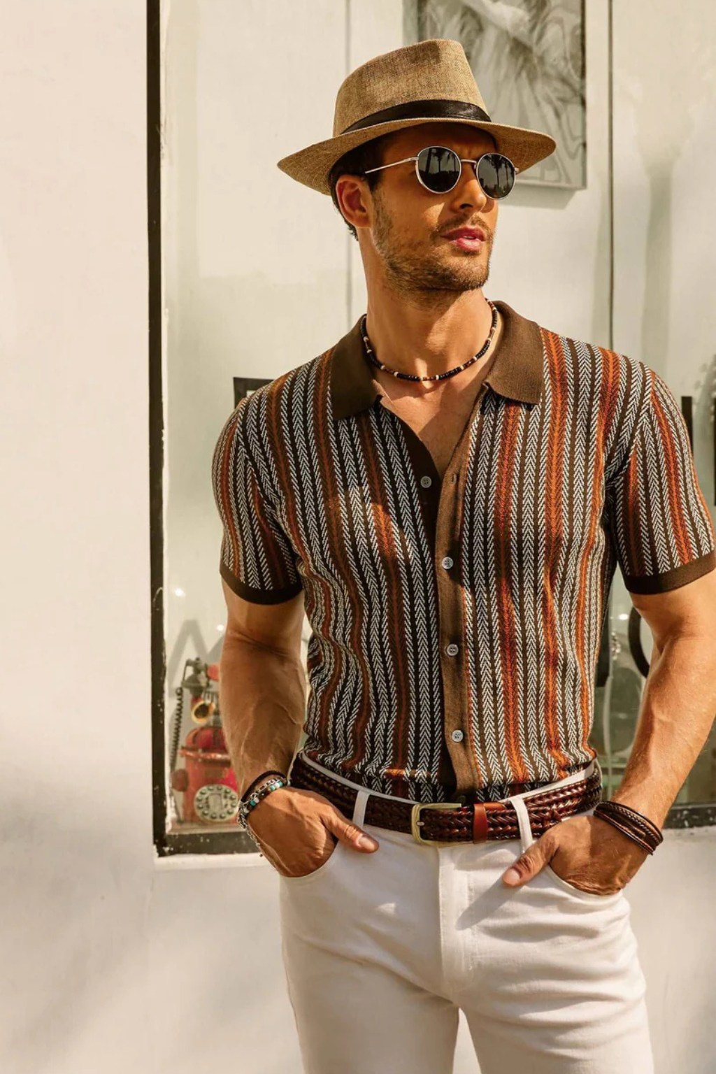 Men's Striped Short Sleeve Polo Shirt - Comfortable Cotton Blend Casual Wear for Everyday Use