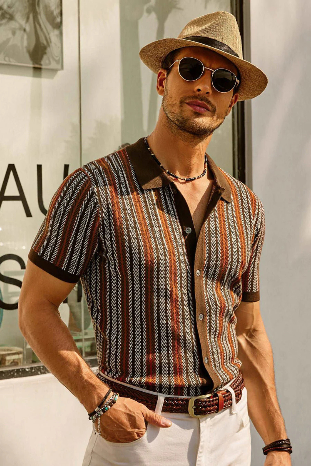 Men's Striped Short Sleeve Polo Shirt - Comfortable Cotton Blend Casual Wear for Everyday Use