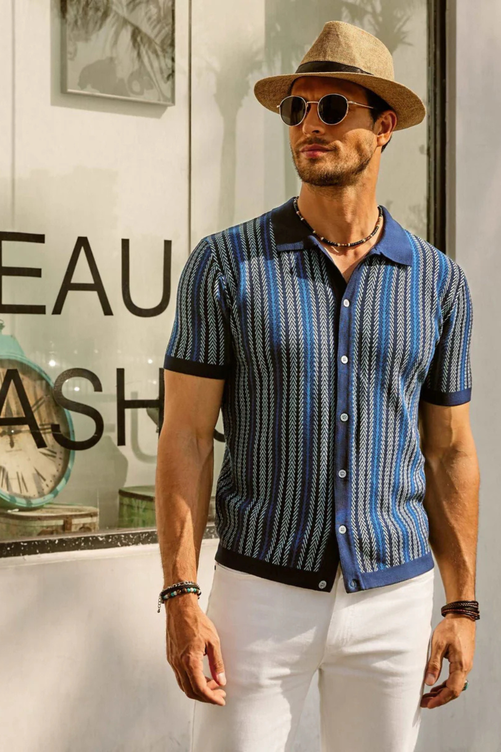 Men's Striped Short Sleeve Polo Shirt - Comfortable Cotton Blend Casual Wear for Everyday Use