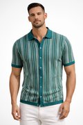 Men's Striped Short Sleeve Polo Shirt - Comfortable Cotton Blend Casual Wear for Everyday Use