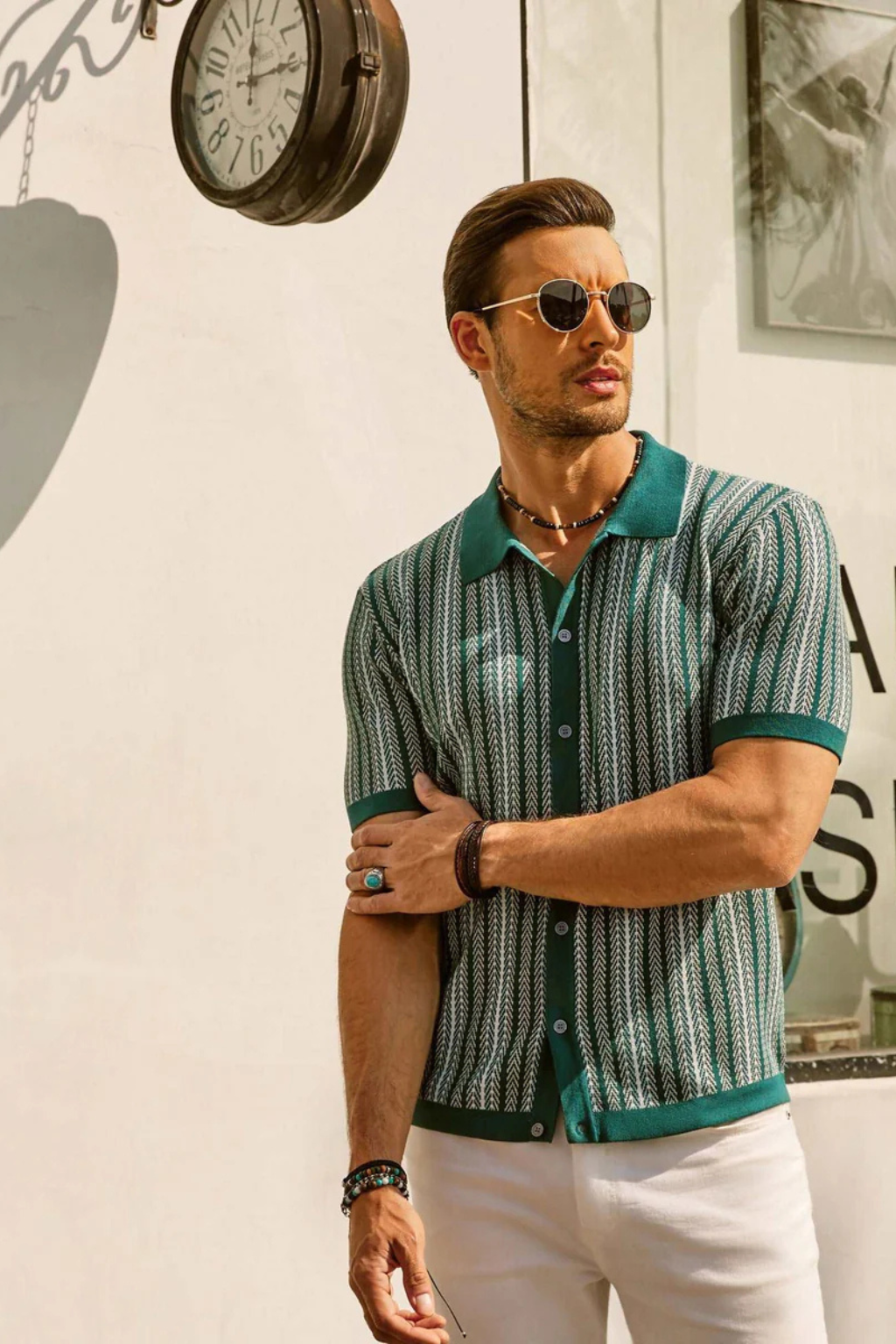 Men's Striped Short Sleeve Polo Shirt - Comfortable Cotton Blend Casual Wear for Everyday Use