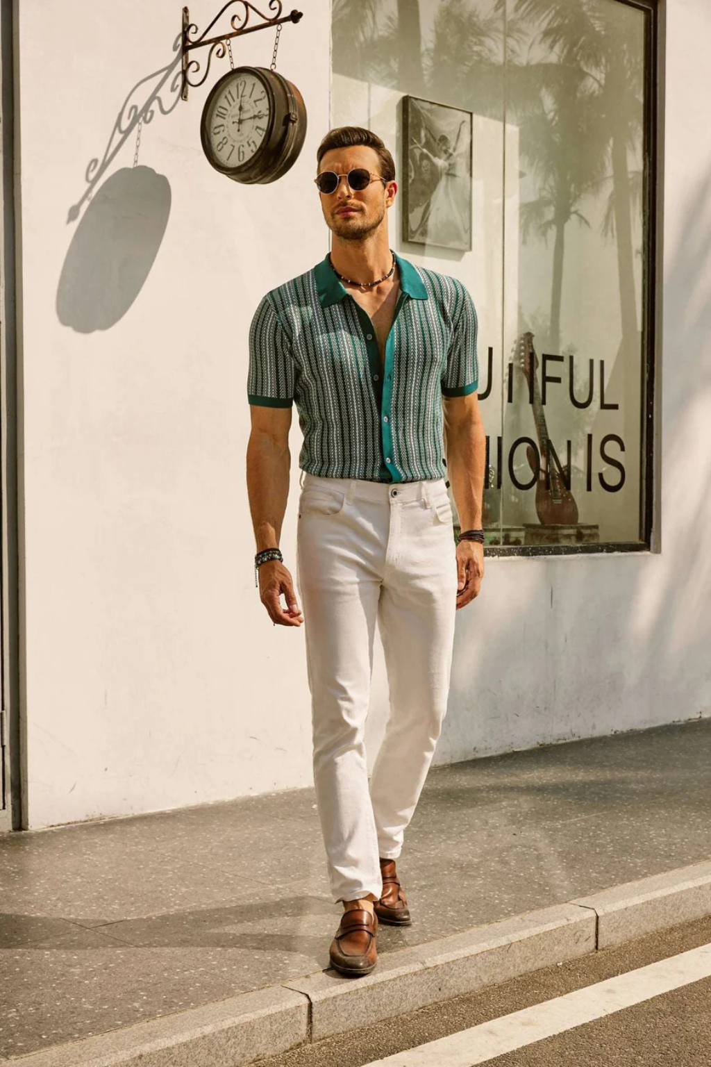 Men's Striped Short Sleeve Polo Shirt - Comfortable Cotton Blend Casual Wear for Everyday Use