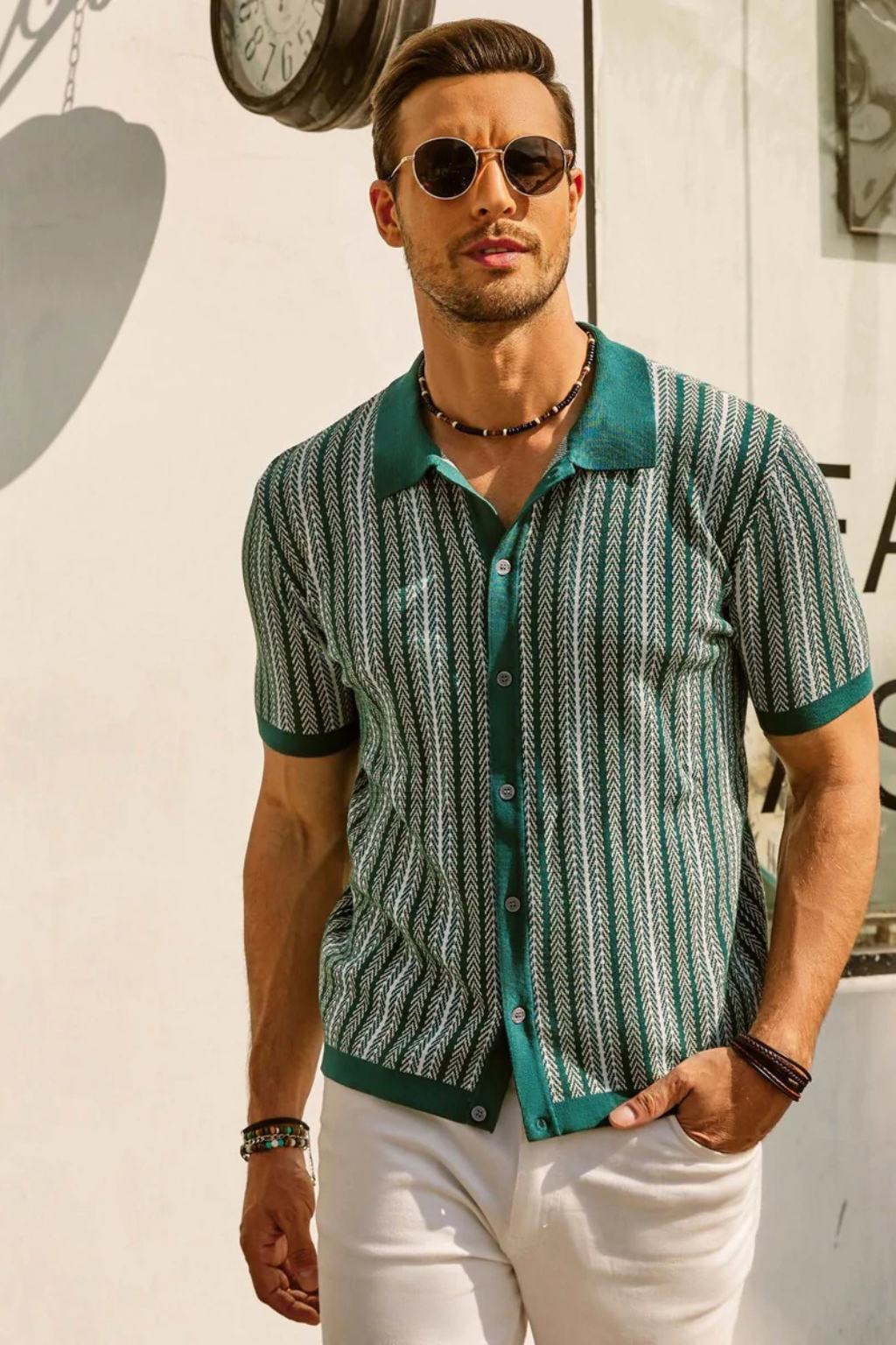 Men's Striped Short Sleeve Polo Shirt - Comfortable Cotton Blend Casual Wear for Everyday Use