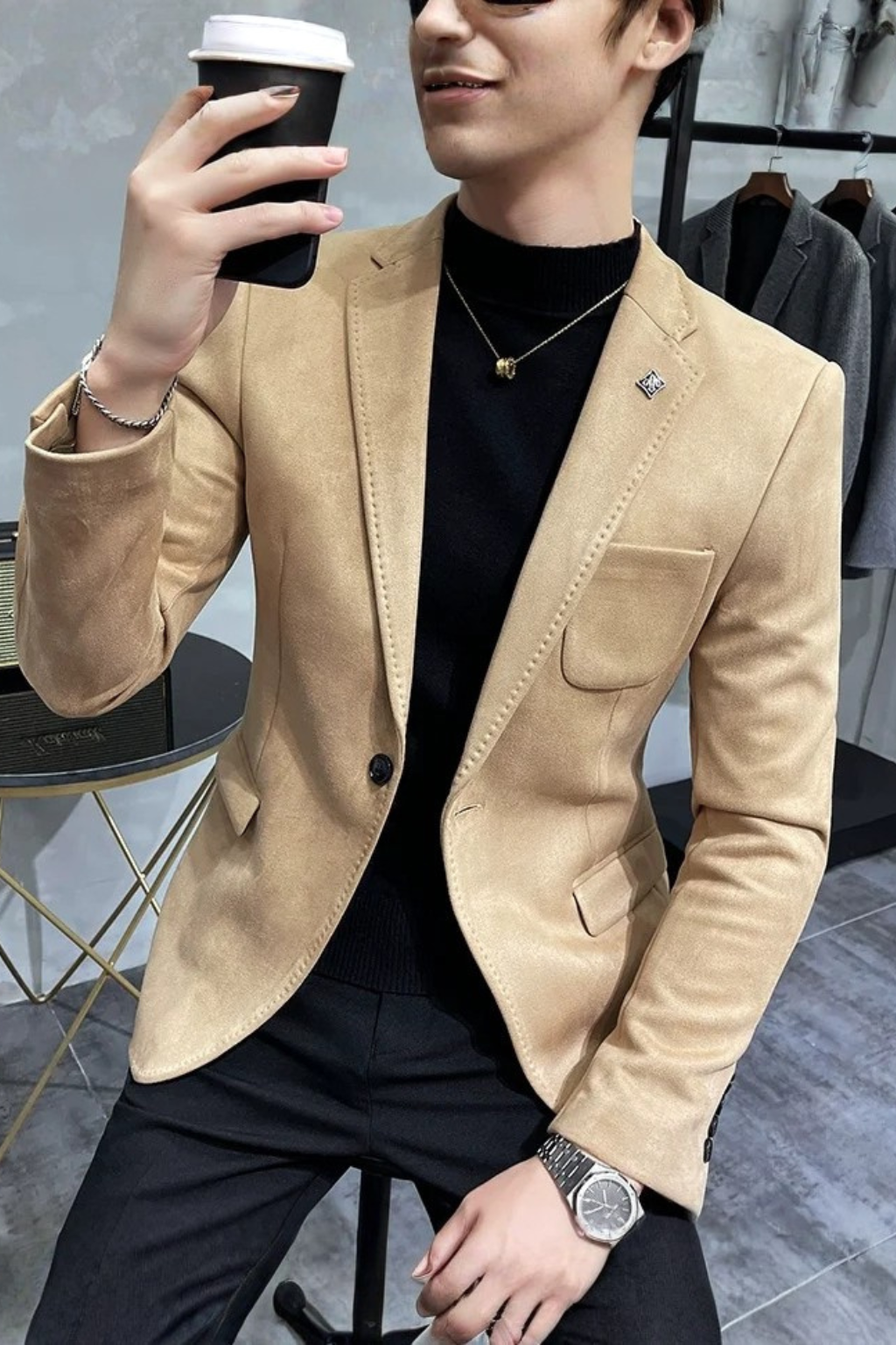 Men's Tailored Textured Single Button Blazer | Elegant Design for Formal and Business Wear | Versatile Lightweight Fabric