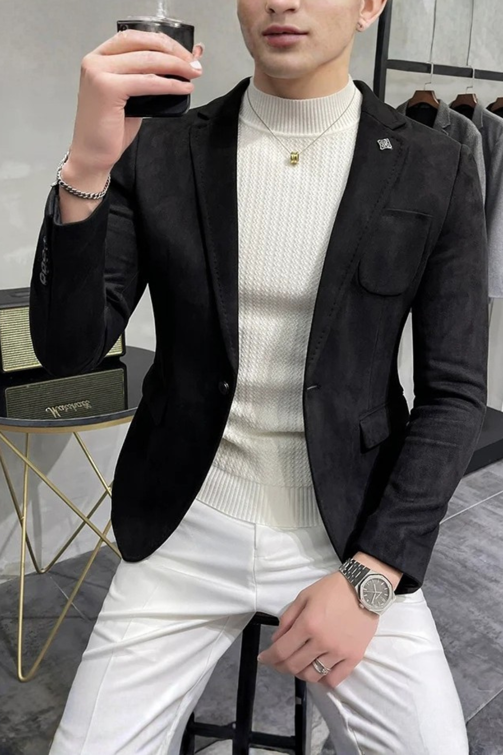 Men's Tailored Textured Single Button Blazer | Elegant Design for Formal and Business Wear | Versatile Lightweight Fabric