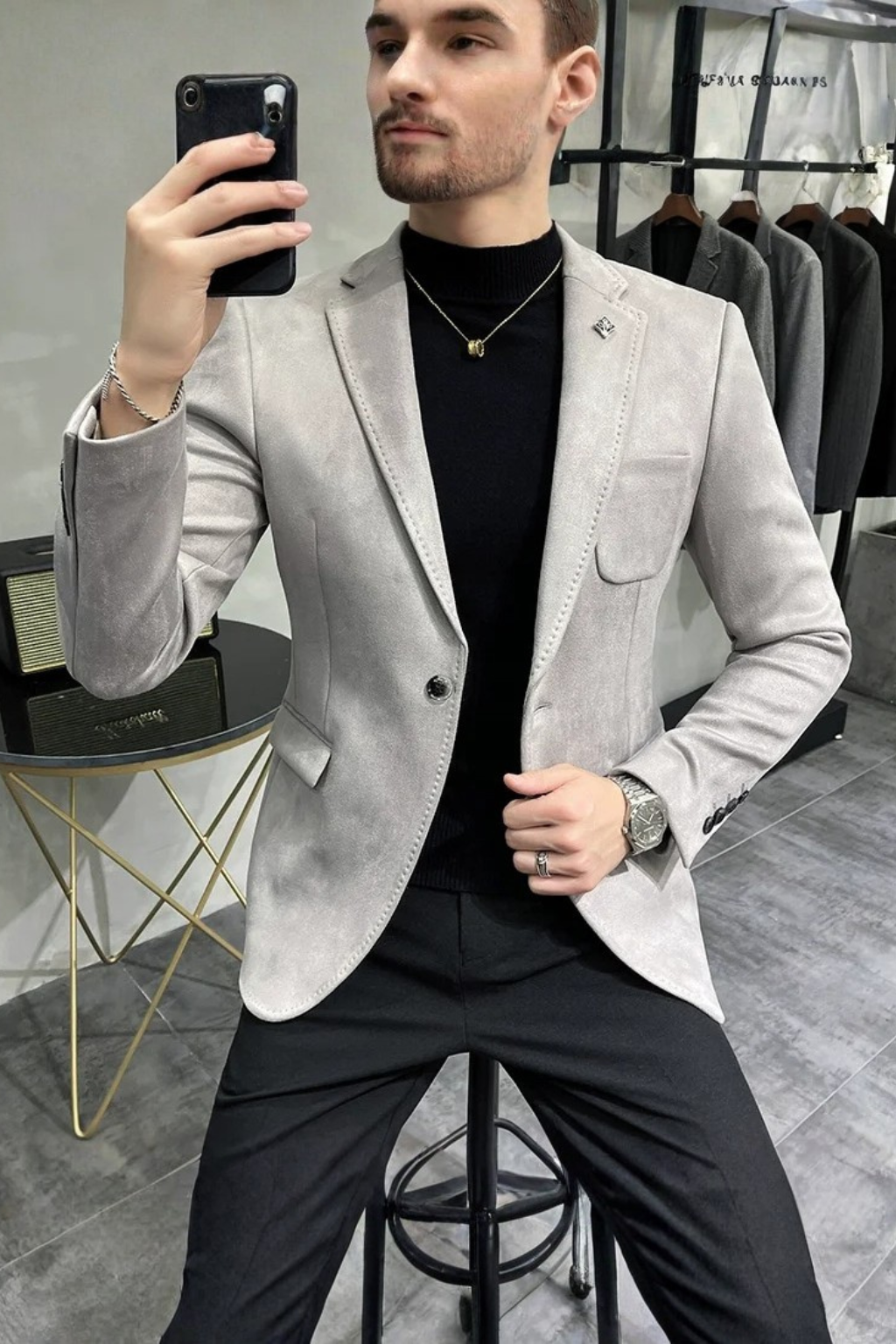 Men's Tailored Textured Single Button Blazer | Elegant Design for Formal and Business Wear | Versatile Lightweight Fabric