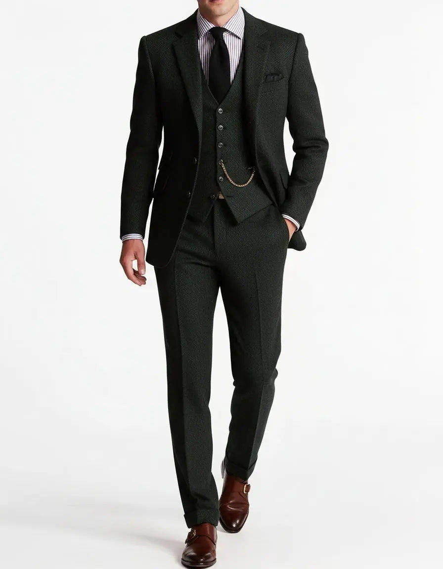 Slim Fit Tweed Suit for Men | 3-Piece Formal Attire for Weddings & Events