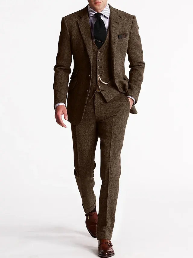 Slim Fit Tweed Suit for Men | 3-Piece Formal Attire for Weddings & Events