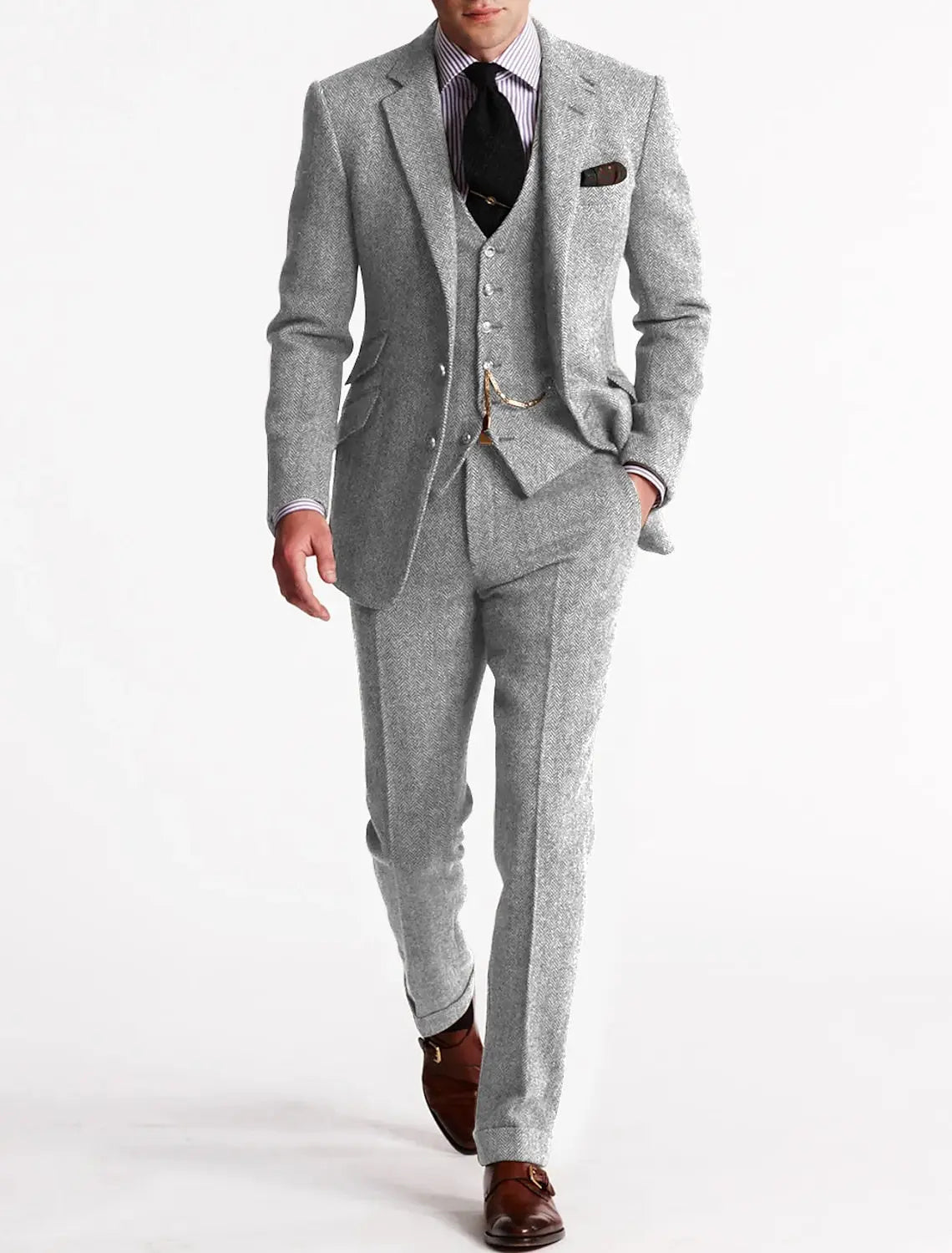 Slim Fit Tweed Suit for Men | 3-Piece Formal Attire for Weddings & Events
