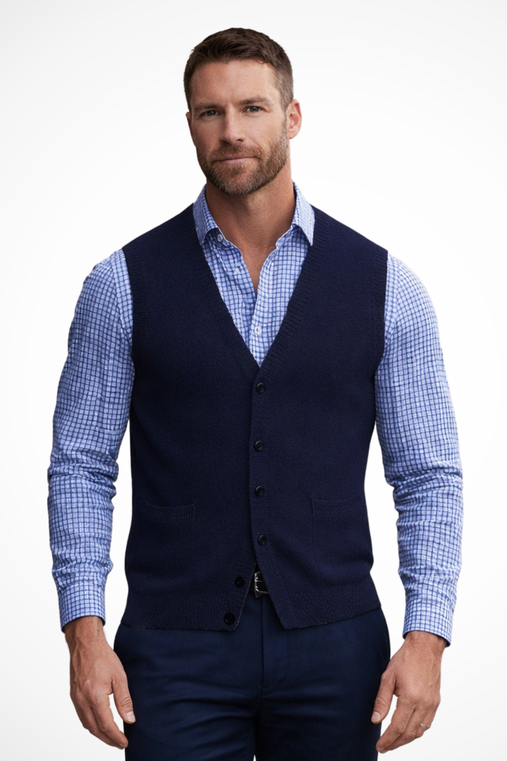 Men's V Neck Sleeveless Knit Waistcoat Vest with Pockets - Casual Knitwear for Everyday Wear