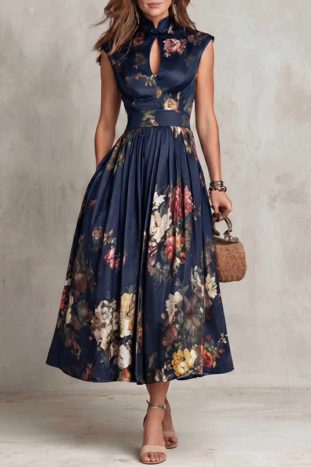 Vintage Floral Midi Dress - Elegant Design for Special Occasions